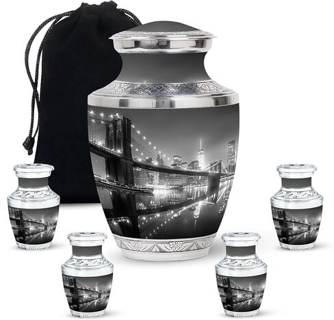 SUBSH Sunset Reflection Over Water - Adult Cremation Urn - Combo Of 1 Large Urn With Velvet Bag And 4 Small - Human Urns For Mom And Dad - Metal Urn - Minimalist Urns - Memorial Urn - Funeral Ash Urns in Saudi Arabia