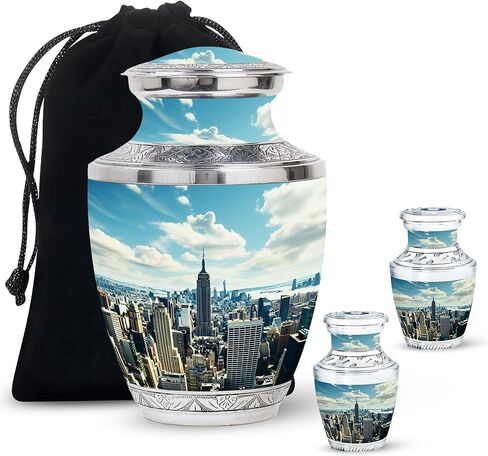 SUBSH Sunset Reflection Over Water - Adult Cremation Urn - Combo Of 1 Large Urn With Velvet Bag And 4 Small - Human Urns For Mom And Dad - Metal Urn - Minimalist Urns - Memorial Urn - Funeral Ash Urns in Saudi Arabia