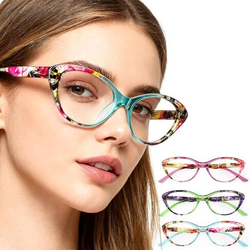 نظارات القراءة AJYADO Funky Cat Eye للنساء، قارئات حجب الضوء الأزرق 3 عبوات، نظارات كمبيوتر مكبرة صغيرة الحجم in Kuwait