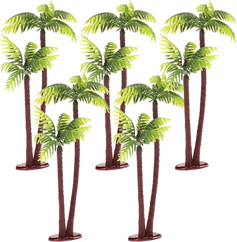 5pcs Miniature Palm Tree Figurines - Artificial Coconut Tree Green Plastic Fake Palm for Tropical Diorama, Fairy Garden Decor, Cake Topper Decoration & Hawaii Indoor/Outdoor Banquet Ornament in Saudi Arabia