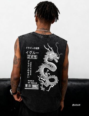 UOUA Men's Graphic Tank Tops Washed Sleeveless Tee Shirts Summer Vintage Cotton Streetwear (S-2XL) in Saudi Arabia