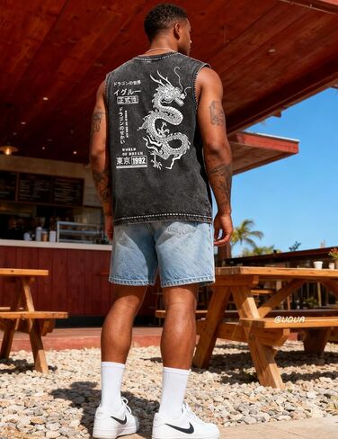 UOUA Men's Graphic Tank Tops Washed Sleeveless Tee Shirts Summer Vintage Cotton Streetwear (S-2XL) in Saudi Arabia
