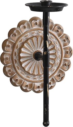 SOFE Farmhouse Hanging Candle Holder, Candle Wall Sconce with Wooden Floral Sculpture, Tapered Candlestick Holders Wrought Iron Wall Decor, Living Room, Hallway Decor in Kuwait