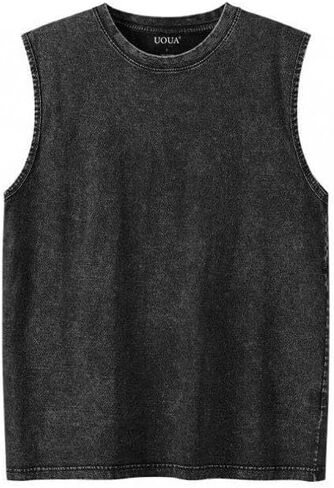 UOUA Men's Graphic Tank Tops Washed Sleeveless Tee Shirts Summer Vintage Cotton Streetwear (S-2XL) in Saudi Arabia