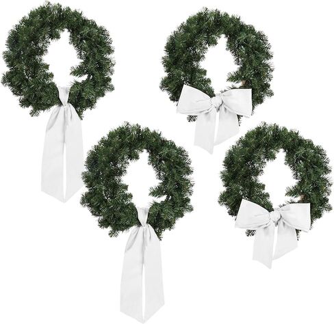4 Pieces Christmas Wreath Sash for Front Door, White Burlap Sash, Holiday Baby Shower Wreath Accessories for Home Birthday Wedding Party Decorations, 4.3" W x 59" L in Saudi Arabia