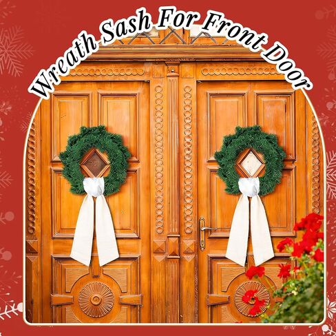 4 Pieces Christmas Wreath Sash for Front Door, White Burlap Sash, Holiday Baby Shower Wreath Accessories for Home Birthday Wedding Party Decorations, 4.3" W x 59" L in Saudi Arabia