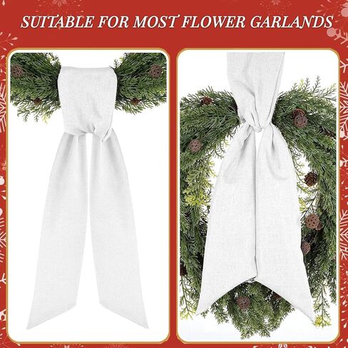 4 Pieces Christmas Wreath Sash for Front Door, White Burlap Sash, Holiday Baby Shower Wreath Accessories for Home Birthday Wedding Party Decorations, 4.3" W x 59" L in Saudi Arabia