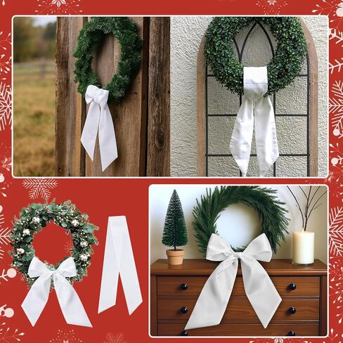 4 Pieces Christmas Wreath Sash for Front Door, White Burlap Sash, Holiday Baby Shower Wreath Accessories for Home Birthday Wedding Party Decorations, 4.3" W x 59" L in Saudi Arabia