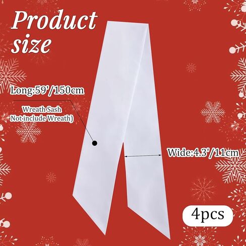 4 Pieces Christmas Wreath Sash for Front Door, White Burlap Sash, Holiday Baby Shower Wreath Accessories for Home Birthday Wedding Party Decorations, 4.3" W x 59" L in Saudi Arabia
