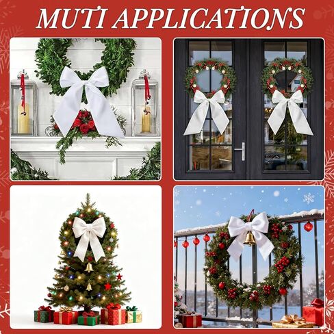 4 Pieces Christmas Wreath Sash for Front Door, White Burlap Sash, Holiday Baby Shower Wreath Accessories for Home Birthday Wedding Party Decorations, 4.3" W x 59" L in Saudi Arabia
