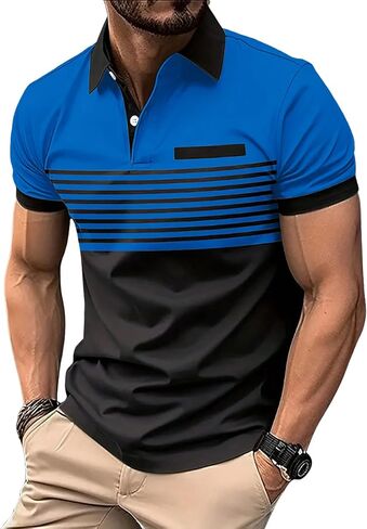 Men's Golf Shirts Short Sleeve Color Block Striped Collared T Shirt Casual Work Business Casual Tops in Saudi Arabia