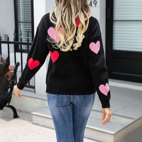 Women's Heart Print Sweatshirt Romantic Love Lip Graphic Valentine Sweater Long Sleeve Pullover Top in Saudi Arabia