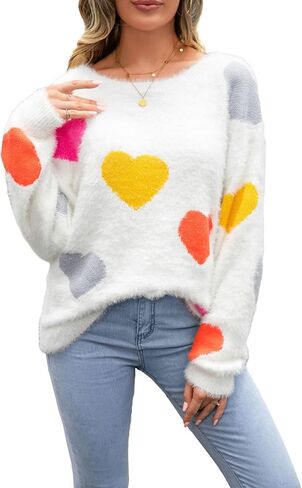 Women's Heart Print Sweatshirt Romantic Love Lip Graphic Valentine Sweater Long Sleeve Pullover Top in Saudi Arabia