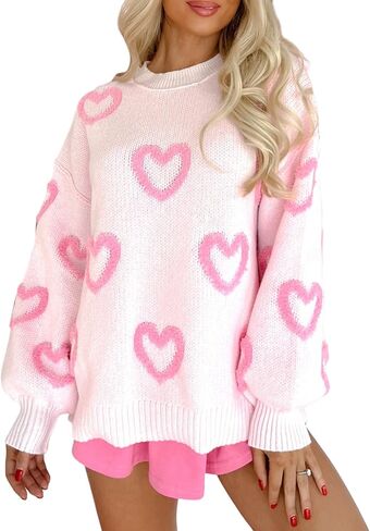 Women's Heart Print Sweatshirt Romantic Love Lip Graphic Valentine Sweater Long Sleeve Pullover Top in Saudi Arabia