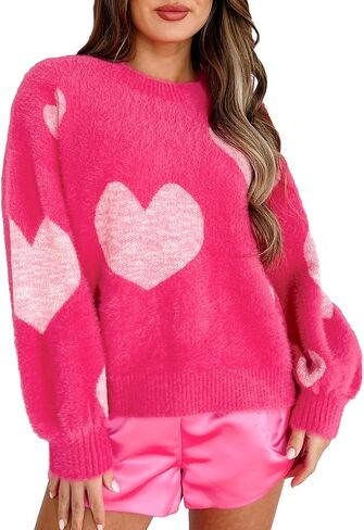 Women's Heart Print Sweatshirt Romantic Love Lip Graphic Valentine Sweater Long Sleeve Pullover Top in Saudi Arabia
