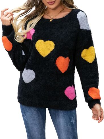 Women's Heart Print Sweatshirt Romantic Love Lip Graphic Valentine Sweater Long Sleeve Pullover Top in Saudi Arabia