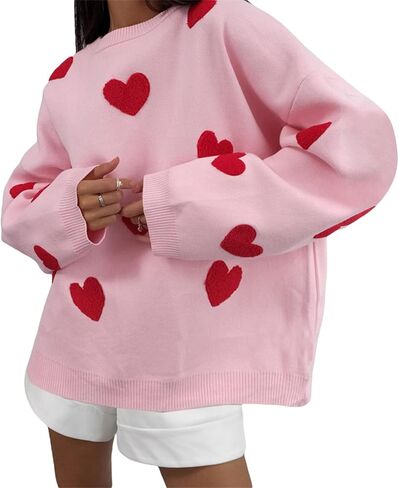 Women's Heart Print Sweatshirt Romantic Love Lip Graphic Valentine Sweater Long Sleeve Pullover Top in Saudi Arabia