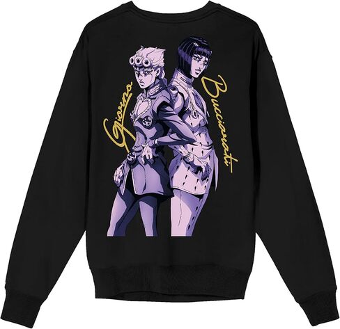 سترة Bioworld Jojo's Bizarre Adventure Giorno & Bucciarati من الخلف إلى الخلف للكبار باللون الأسود ورقبة دائرية وأكمام طويلة in Saudi Arabia