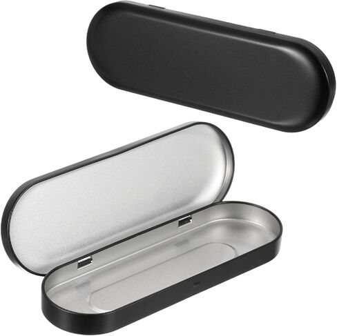 uxcell 2pcs Metal Hinged Tins Box, 6.9x2.4x0.7 Inch Rectangular Empty Tin Box Portable Pencil Containers for Pen Makeup Brushes Home Organizers, Black in Saudi Arabia