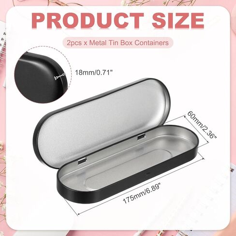 uxcell 2pcs Metal Hinged Tins Box, 6.9x2.4x0.7 Inch Rectangular Empty Tin Box Portable Pencil Containers for Pen Makeup Brushes Home Organizers, Black in Saudi Arabia