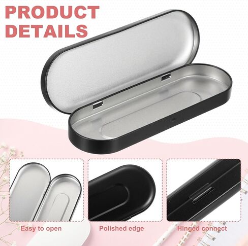 uxcell 2pcs Metal Hinged Tins Box, 6.9x2.4x0.7 Inch Rectangular Empty Tin Box Portable Pencil Containers for Pen Makeup Brushes Home Organizers, Black in Saudi Arabia