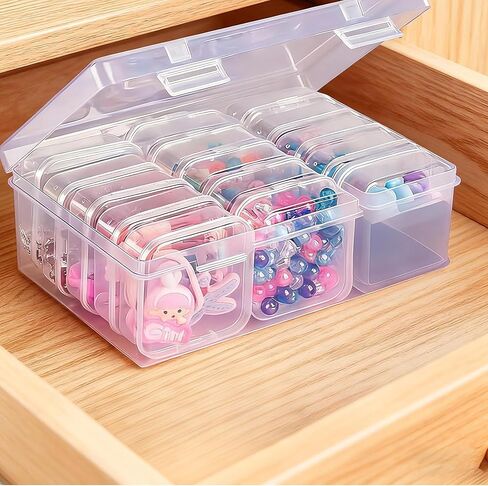 15-Grid Clear Plastic Storage Box with Hinged Lid - Mini Craft Organizer for Beads, Jewelry Making Supplies, Small DIY Crafts & Tiny Accessories in Saudi Arabia