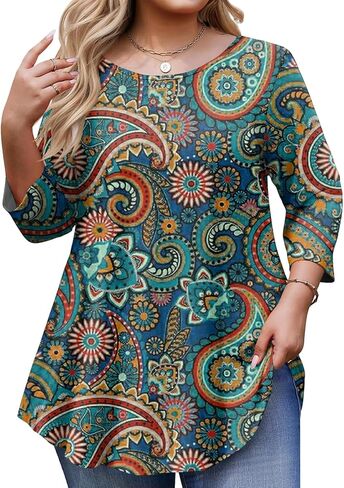 ovticza Tunic Tops for Women Oversize 3/4 Length Sleeve Crewneck Business Casual Womens Blouses 2026 Spring Summer Work Shirt in Saudi Arabia