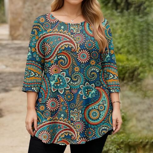 ovticza Tunic Tops for Women Oversize 3/4 Length Sleeve Crewneck Business Casual Womens Blouses 2026 Spring Summer Work Shirt in Saudi Arabia