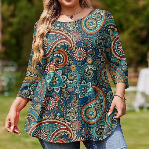 ovticza Tunic Tops for Women Oversize 3/4 Length Sleeve Crewneck Business Casual Womens Blouses 2026 Spring Summer Work Shirt in Saudi Arabia