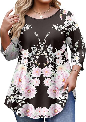 ovticza Tunic Tops for Women Oversize 3/4 Length Sleeve Crewneck Business Casual Womens Blouses 2026 Spring Summer Work Shirt in Saudi Arabia