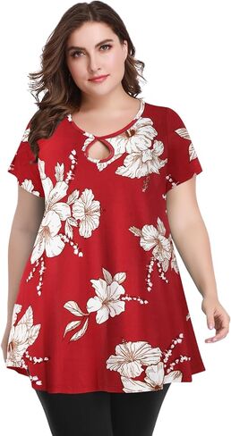 MONNURO Womens Short Sleeve Sexy Keyhole Summer Swing Tunic Tops Plus Size Casual Loose Shirts Blouses in Saudi Arabia