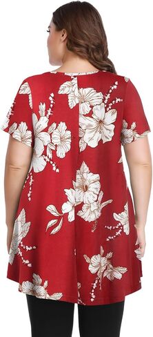 MONNURO Womens Short Sleeve Sexy Keyhole Summer Swing Tunic Tops Plus Size Casual Loose Shirts Blouses in Saudi Arabia