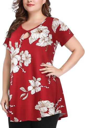 MONNURO Womens Short Sleeve Sexy Keyhole Summer Swing Tunic Tops Plus Size Casual Loose Shirts Blouses in Saudi Arabia
