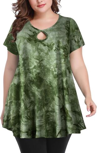 MONNURO Womens Short Sleeve Sexy Keyhole Summer Swing Tunic Tops Plus Size Casual Loose Shirts Blouses in Saudi Arabia