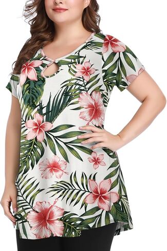 MONNURO Womens Short Sleeve Sexy Keyhole Summer Swing Tunic Tops Plus Size Casual Loose Shirts Blouses in Saudi Arabia