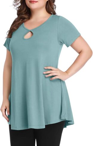 MONNURO Womens Short Sleeve Sexy Keyhole Summer Swing Tunic Tops Plus Size Casual Loose Shirts Blouses in Saudi Arabia