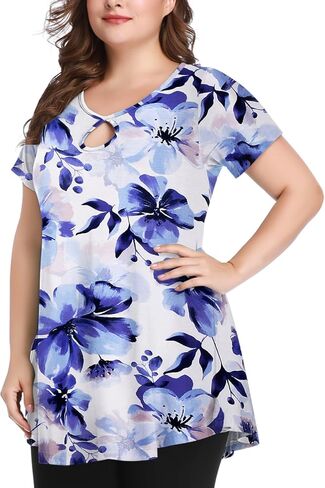 MONNURO Womens Short Sleeve Sexy Keyhole Summer Swing Tunic Tops Plus Size Casual Loose Shirts Blouses in Saudi Arabia