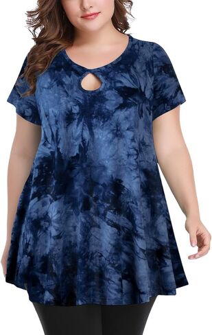 MONNURO Womens Short Sleeve Sexy Keyhole Summer Swing Tunic Tops Plus Size Casual Loose Shirts Blouses in Saudi Arabia