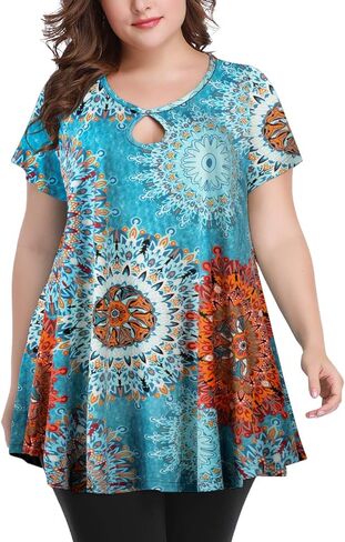 MONNURO Womens Short Sleeve Sexy Keyhole Summer Swing Tunic Tops Plus Size Casual Loose Shirts Blouses in Saudi Arabia