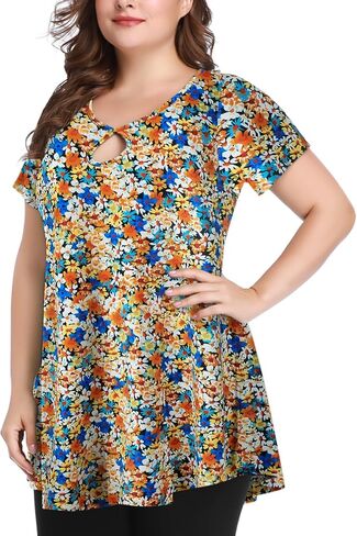 MONNURO Womens Short Sleeve Sexy Keyhole Summer Swing Tunic Tops Plus Size Casual Loose Shirts Blouses in Saudi Arabia