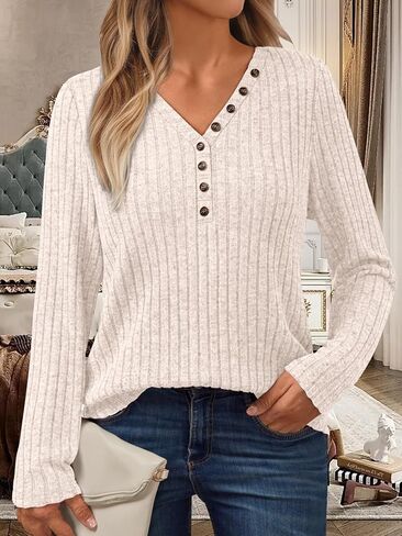 Women Long Sleeve Shirts Sweater Dressy Casual Tunic Tops Deep V Neck Sweaters Fall Outfits 2025 in Saudi Arabia