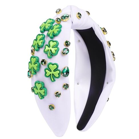 KINYFY St. Patrick’s Day Shamrock Headband, White St. Patrick’s Day Clover Hairband, Crystal Rhinestone Lucky Clover Embellished Headband for Adults, Women, Girls Hair Accessories in Saudi Arabia