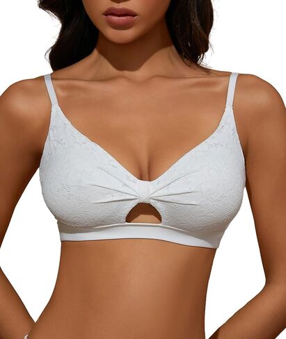 Women Floral Lace Bralette Push Up Bra No Underwire Bow Openwork Sexy Lace Bra Comfortable Everyday Bra A-C Cup in Saudi Arabia
