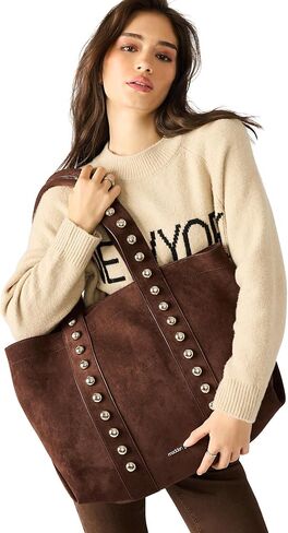 Madden Girl Women's ASLOANE Tote, Shoulder Bag, Brown Suede, Medium in Saudi Arabia