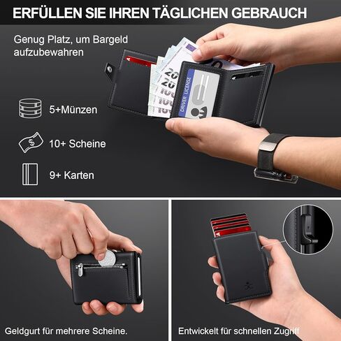 SEMORID Men's Wallet with Coin Compartment & RFID Protection, Slim Wallet Pop-up Card Case for Men for 8-10 Cards ID Window Note Compartment Smart Wallet for Men, black, Wallet 4 Zoll, Modern in Saudi Arabia