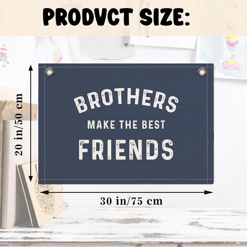 Boys Room Decor- Brothers Make the Best Friends Banner, Linen Canvas Banner Wall Hanging Flag Decor for Nursery Toddler Baby Little Boys Bedroom Playroom (Blue-Brothers, 30x20inch) in Saudi Arabia