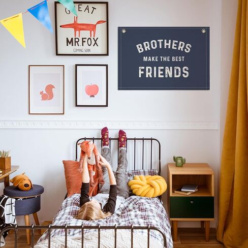 Boys Room Decor- Brothers Make the Best Friends Banner, Linen Canvas Banner Wall Hanging Flag Decor for Nursery Toddler Baby Little Boys Bedroom Playroom (Blue-Brothers, 30x20inch) in Saudi Arabia