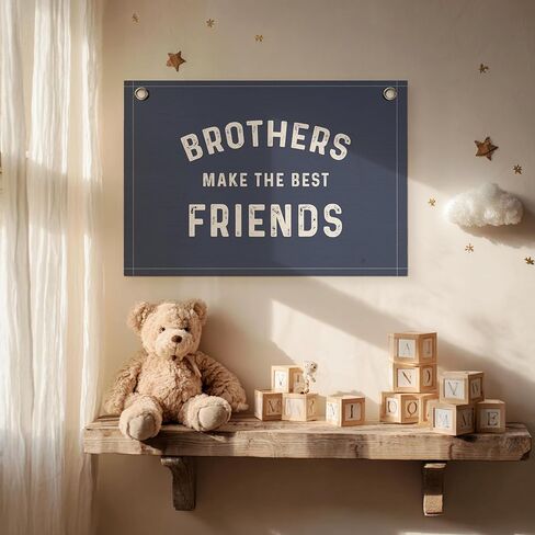 Boys Room Decor- Brothers Make the Best Friends Banner, Linen Canvas Banner Wall Hanging Flag Decor for Nursery Toddler Baby Little Boys Bedroom Playroom (Blue-Brothers, 30x20inch) in Saudi Arabia