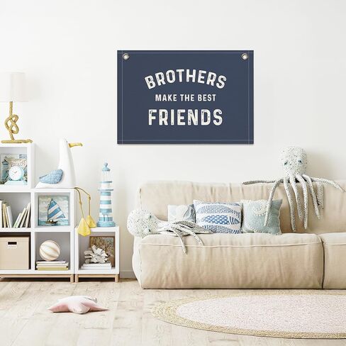 Boys Room Decor- Brothers Make the Best Friends Banner, Linen Canvas Banner Wall Hanging Flag Decor for Nursery Toddler Baby Little Boys Bedroom Playroom (Blue-Brothers, 30x20inch) in Saudi Arabia