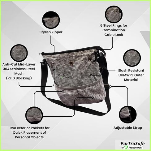 Prokevlock PurTraSafe Anti-Theft Crossbody Purse, UHMWPE & HPPE level V Material, Gray, Portable Key Lock Storage Purse for Travel, Camping, Pool, Beach, and More in Saudi Arabia
